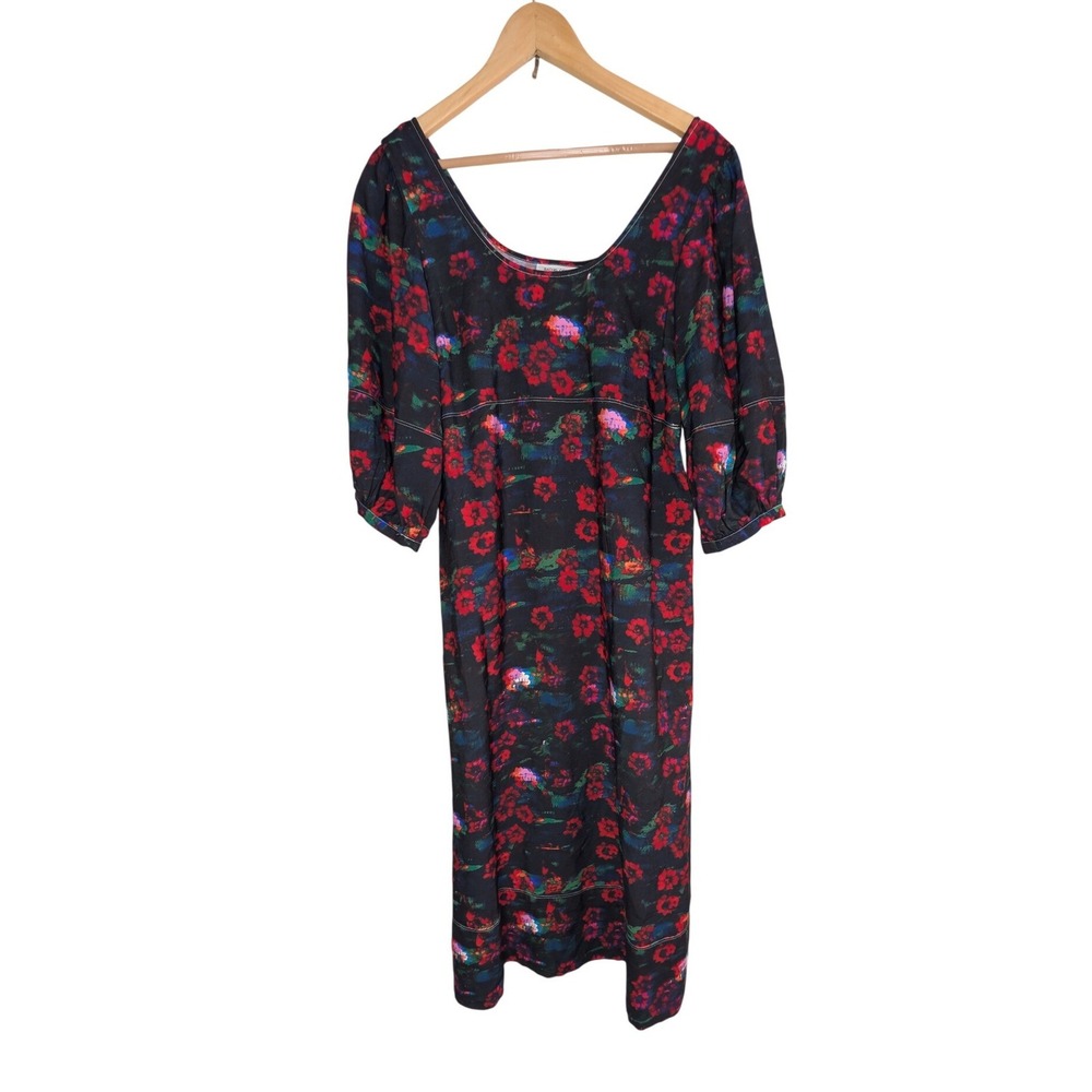 Rachel Comey x Target Midi Dress Black Floral Print Scoop Neck 3/4 Sleeve Size 8